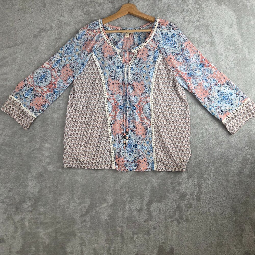 Style & Co. Women's White Pom-Pom Trim Peasant Blouse, Size Medium
